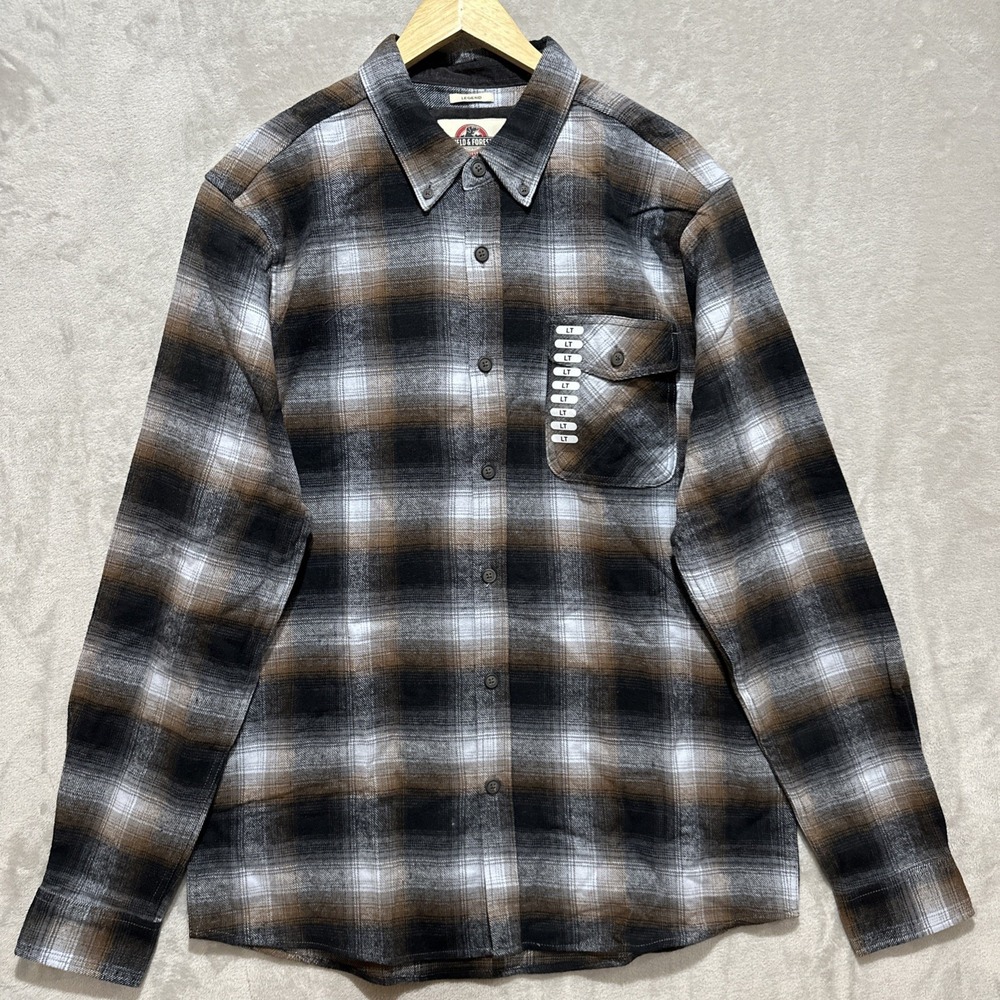 Field & Forest Men's LT Grey Legend Plaid Button Front Long Sleeve Shirt Pocket